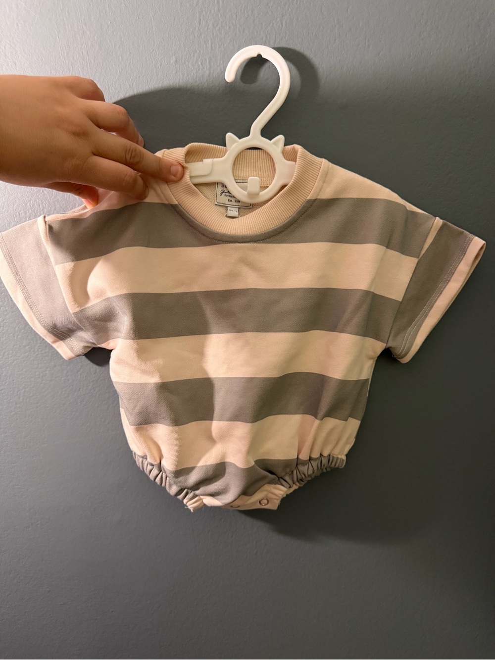 Baby Grace Striped Romper in Light Pink and Gray
